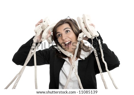 Busy woman working and answering a lot of calls at the same time Royalty-Free Stock Photo #11085139