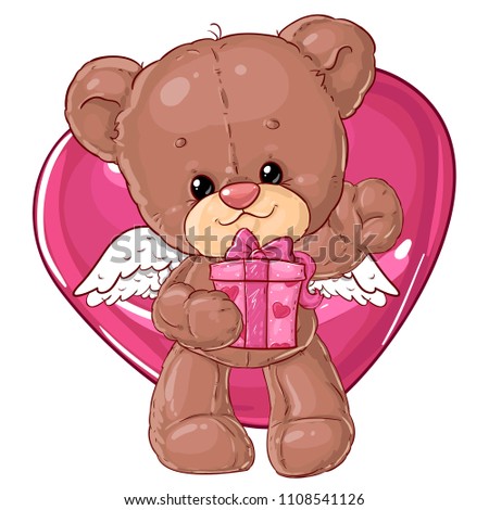 Teddy bear. Children character. Gift card. Happy birthday or valentine's day greeting card.