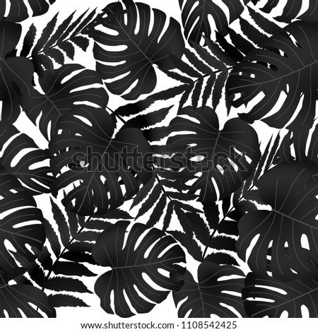 Vector seamless tropical pattern, bright tropical foliage, monstera leaves. Modern bright summer print design from thickets of tropical leaves from the jungle.