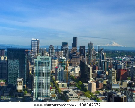 Seattle skyline panoramas seen from the Space Needle, Seattle, WA