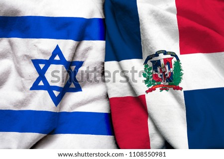 Israel and Dominican Republic flag on cloth texture