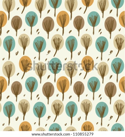 Seamless bright autumn pattern with trees. Background with decorative landscape