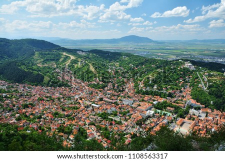 View of Old Town Brasov from Mountain Tampa, Transylvania, Romania