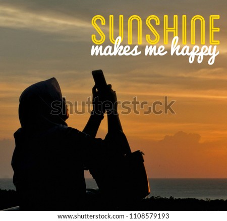Hello Summer word with silhoutte of muslim women with sunset background.