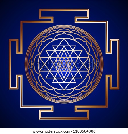 Golden Sacred Geometry Sri Yantra on background  Royalty-Free Stock Photo #1108584386