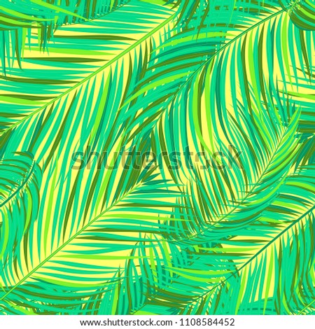Seamless Pattern of Palm Leaves. Trendy Vector Tropical Background in Pastel Color Design. Exotic Jungle Foliage in Modern Style. Tropic Seamless Pattern for Print, Paper, Fabric, Textile, Wallpaper.