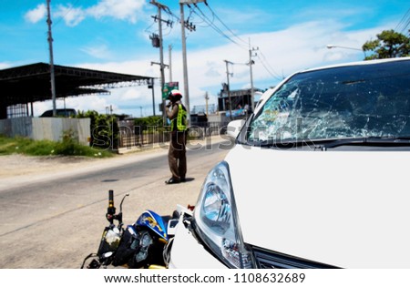 Police officers, due to road accidents, crashed a motorcycle, damaged a saloon car.