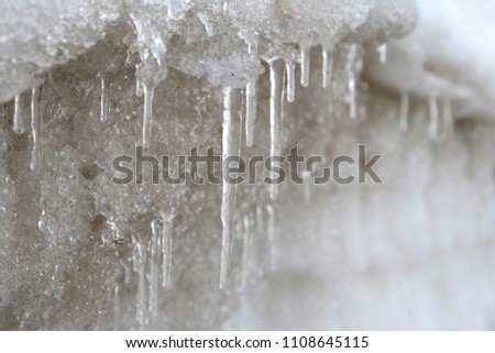 stalactites of ice with water drops