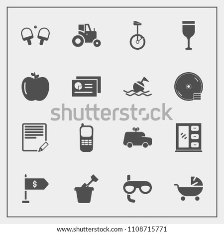 Modern, simple vector icon set with kid, farm, stationary, location, play, business, toy, circus, childhood, summer, document, finance, pram, field, sport, home, edit, car, phone, furniture, red icons