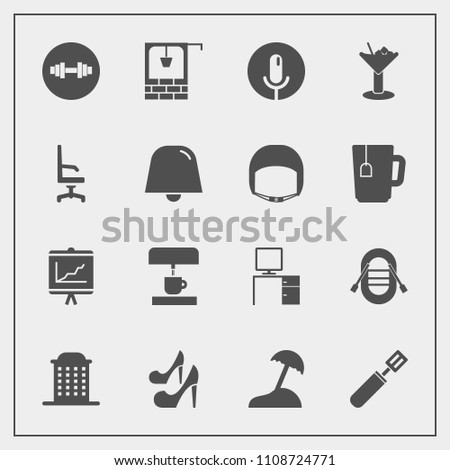 Modern, simple vector icon set with boat, cocktail, island, food, drink, cooking, house, bar, sound, white, business, girl, old, chair, sea, annual, beauty, microphone, architecture, alcohol icons