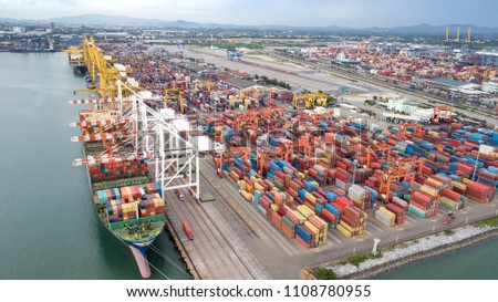 Landscape from bird eye view for Laem chabang logistic port Royalty-Free Stock Photo #1108780955