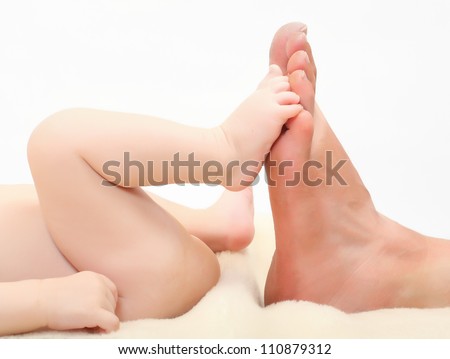 Funny picture of mothers and baby feet.