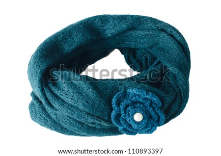 Warm scarf in blue isolated on white background.