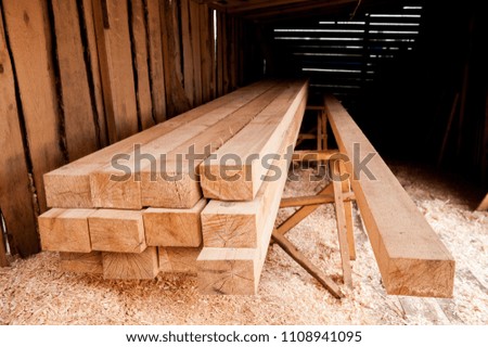 Wood timber in the sawmill. timber products.