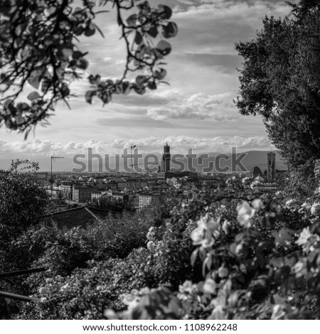outlook on florence, tuscany, italy, europe in black and white