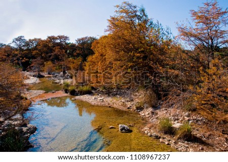 Autumn River Scene near Lost Maples State Park Royalty-Free Stock Photo #1108967237