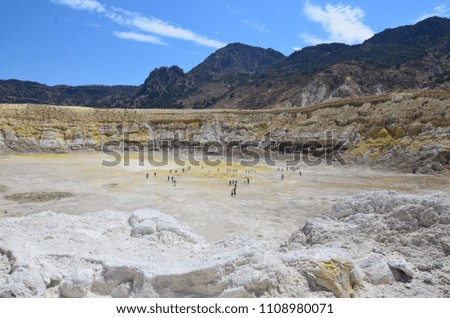 Craters in the caldera of the volcano on the island of Nisyros in Greece in summer