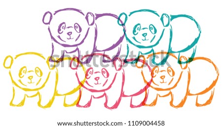Cute Rainbow Color Set Collection of Cute Panda Animal. Flat Line Icon, Sign, Symbol Isolated Background. Graphic Design Abstract Art, Elements, Vector Illustration EPS10