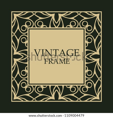 Ornate vintage card design with ornamental border frame. Use for wedding invitations, royal certificates, greeting cards. Vector illustration.