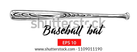 Vector engraved style illustration for posters, decoration and print. Hand drawn sketch of baseball bat in black isolated on white background. Detailed vintage etching style drawing.