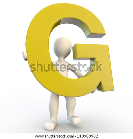 3D Human charcater holding yellow letter G