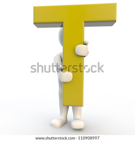 3D Human charcater holding yellow letter T