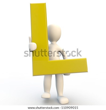 3D Human charcater holding yellow letter L