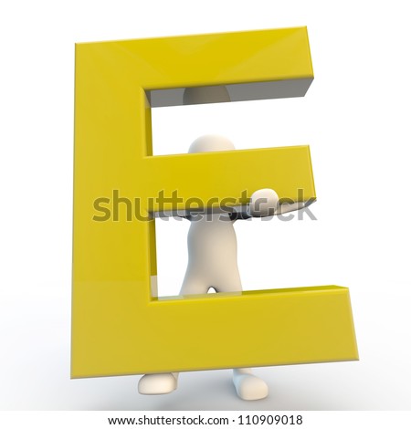 3D Human charcater holding yellow letter E