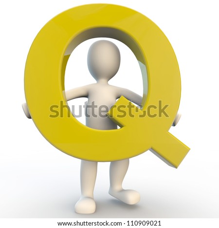 3D Human charcater holding yellow letter Q