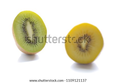 fresh green and gold kiwi fruit isolated on white background 