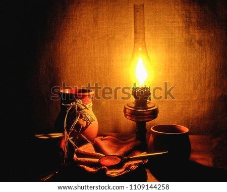 Late supper with kerosene lamp