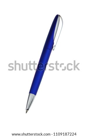 Blue pen isolated on white background.