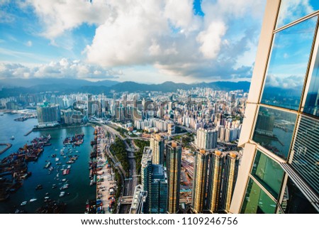 Hong Kong skyline view from Sky 100 observation deck, Hong Kong China