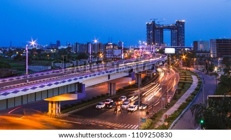 Kolkata cityscape at the blue hour Royalty-Free Stock Photo #1109250830
