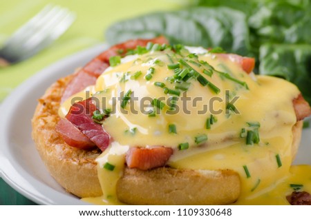 Egg benedict delish food, crispy bacon, food stock, food photography