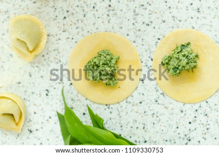 Making tortellini with cheese and bear garlic
