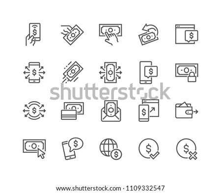 Simple Set of Payment Related Vector Line Icons. Contains such Icons as Pay with Phone, Send by Mail, Accept - Reject Payment and more. Editable Stroke. 48x48 Pixel Perfect. Royalty-Free Stock Photo #1109332547