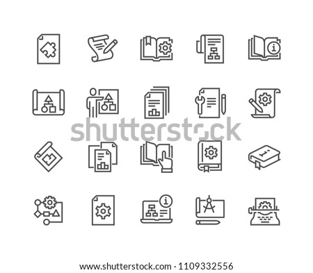 Simple Set of Technical Documentation Related Vector Line Icons. 
Contains such Icons as Plan, Blueprint, Manual and more. Editable Stroke. 48x48 Pixel Perfect. Royalty-Free Stock Photo #1109332556
