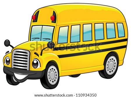 Funny school bus. Cartoon and vector isolated character.