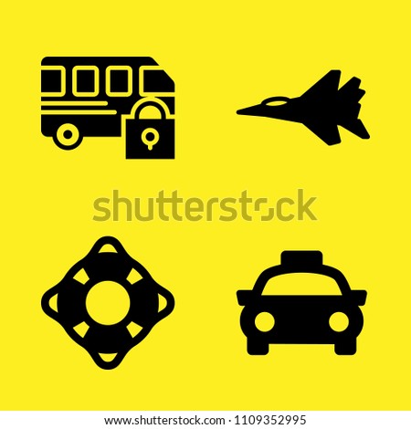 bus, jet, taxi front view and lifeguard vector icon set. Sample icons set for web and graphic design