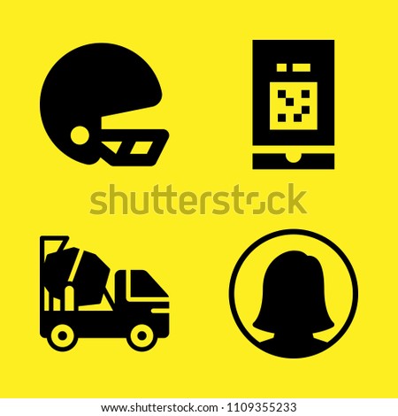 user, concrete mixer, helmet and smartphone vector icon set. Sample icons set for web and graphic design