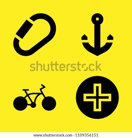 add, anchor, bicycle and carabiner vector icon set. Sample icons set for web and graphic design