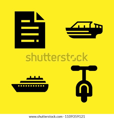 bicycle, speedboat, ship and file vector icon set. Sample icons set for web and graphic design