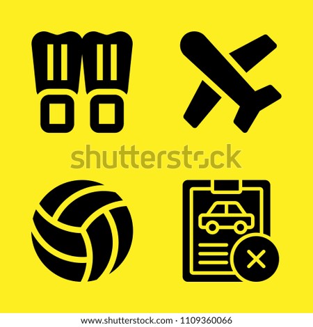 plane, car repair, flippers and volleyball vector icon set. Sample icons set for web and graphic design