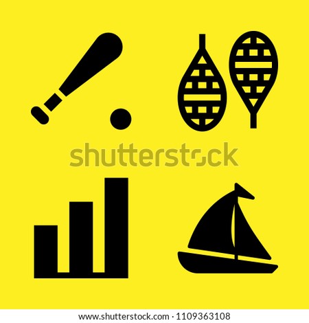 sailboat, baseball, snowshoes and bar chart vector icon set. Sample icons set for web and graphic design