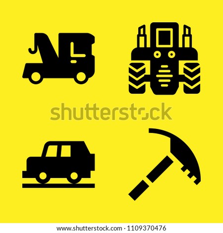 crane, ice axe, jeep and tractor vector icon set. Sample icons set for web and graphic design