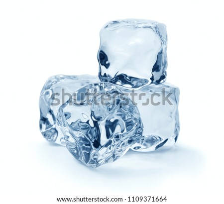 heap of ice cubes isolated on white background