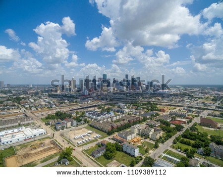 Aerial view of Downtown Housotn Texas from Houstons Third Ward near Midtown. 
