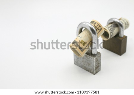 Master keys locked USD on white background in business abstract.