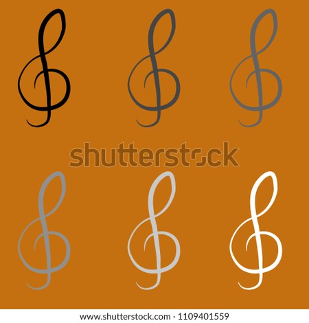 music treble clef in black, grey, white colors. vector illusration. objects are isolated